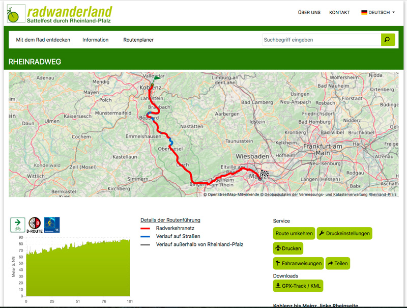 Rheinradweg: Koblenz bis Mainz 