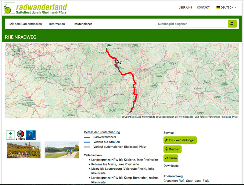 De Rijnfietsroute in Rijnland-Palts 